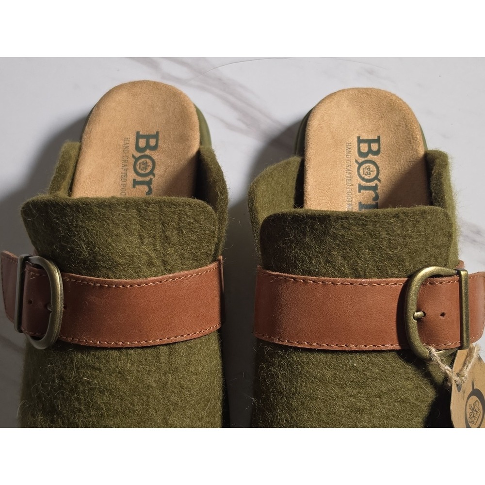 Born‎ Men's Green Wool Clog Slippers Brown Buckle Adjustable Strap US 6